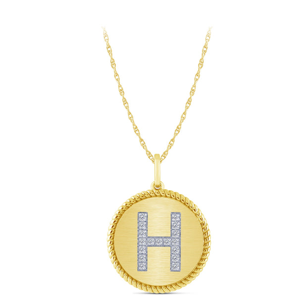 10K yellow gold Diamond INITIAL Letter H Pendant