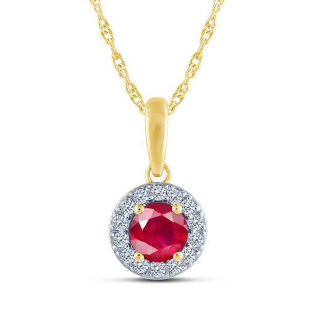 10K Yellow Gold ROUND SHAPED RED RUBY PENDANT