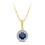 10K YELLOW GOLD ROUND SHAPED BLUE SAPPHIRE PENDANT