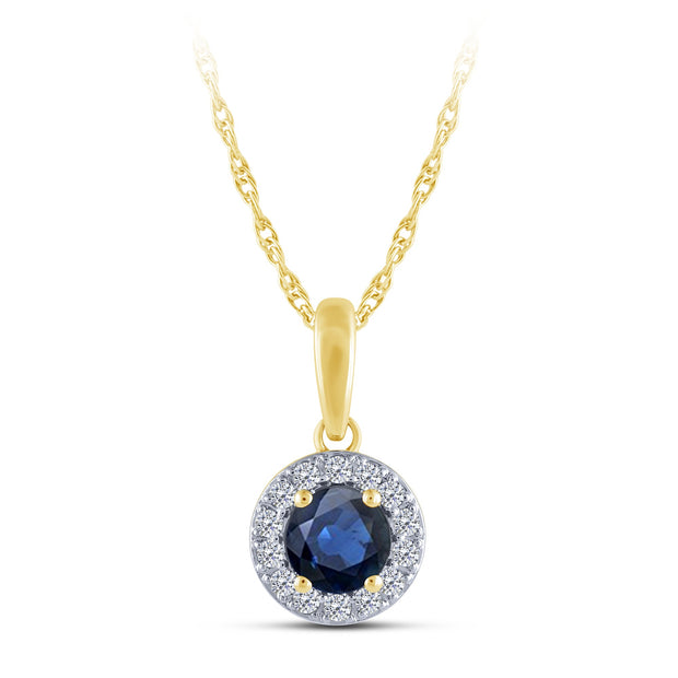 10K YELLOW GOLD ROUND SHAPED BLUE SAPPHIRE PENDANT