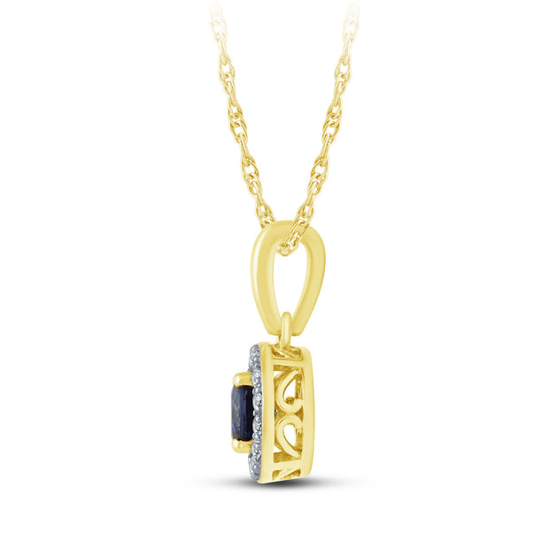 10K YELLOW GOLD ROUND SHAPED BLUE SAPPHIRE PENDANT