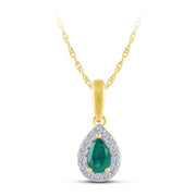 10K Yellow Gold PEAR SHAPED GREEN EMERALD PENDANT