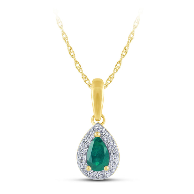 10K Yellow Gold PEAR SHAPED GREEN EMERALD PENDANT
