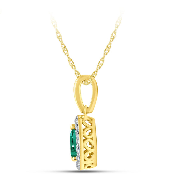 10K Yellow Gold PEAR SHAPED GREEN EMERALD PENDANT