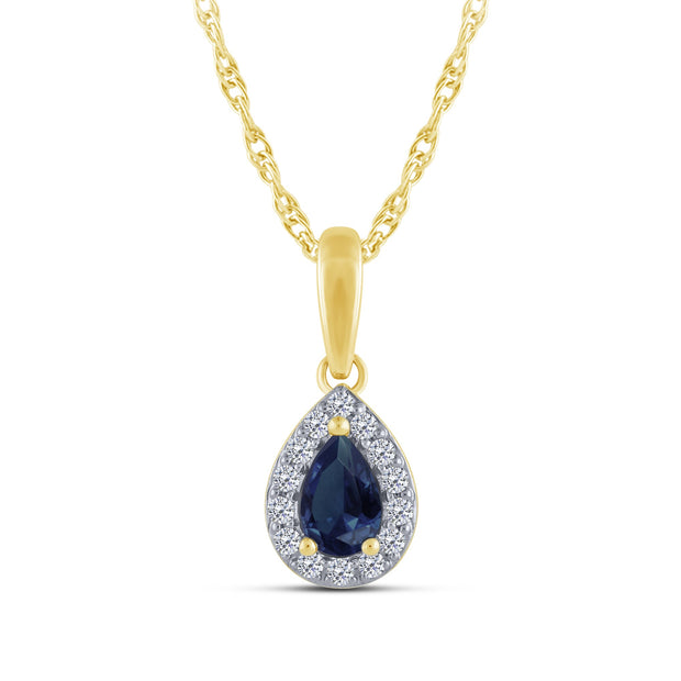 10K Yellow Gold PEAR SHAPED BLUE SAPPHIRE PENDANT