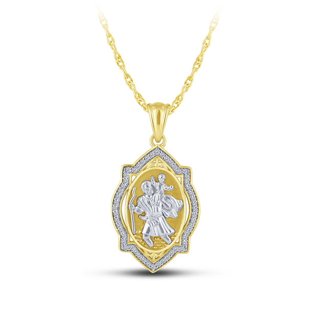 14K Two Tone 0.20 ctw Religious Pendant