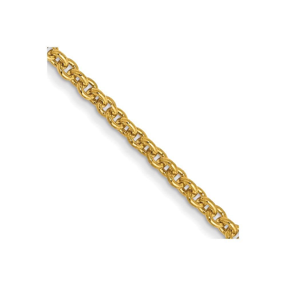 A 20-inch 14k yellow gold round open link cable chain with lobster clasp.