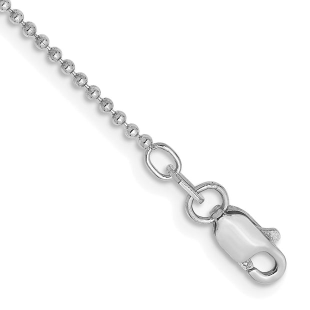 14k WG 1.2mm 9in D/C Beaded Chain Anklet