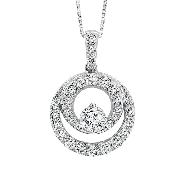 10K White Gold 0.5CtW DIAMOND DOUBLE CIRCLE Pendant