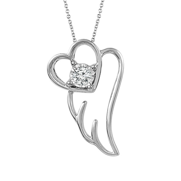 Silver 0.05 Ctw Diamond Heart Wing Pendant