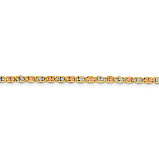 14k 2.75mm Tri-color Gold Pave Valentino Chain