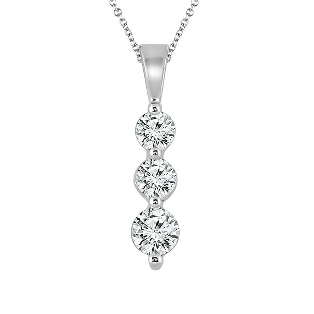 14K White Gold 1.00 CtW DIAMOND 3 Stone Pendant
