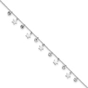 Sterling Silver RH-plated Polished and Brushed Star CZ 9in Plus 1in Ext. An