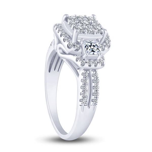 14K WHITE GOLD 1.00 CTW 2 stone Diamond Halo Engagement Ring
