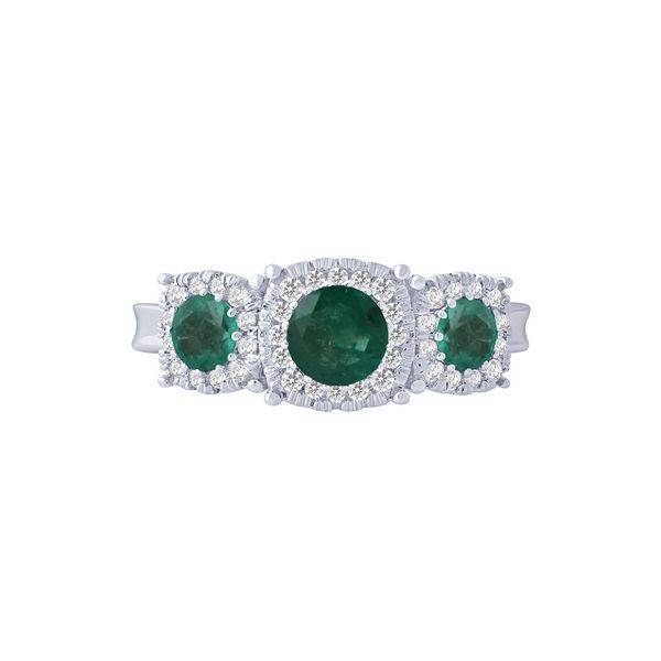 14K WHITE GOLD 0.25 CTW Diamond Green Enamel Ring
