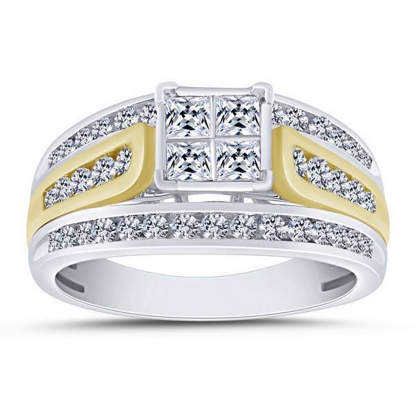 14K Two Tone 1.00 CTW Diamond Princess Quad Bridal Ring