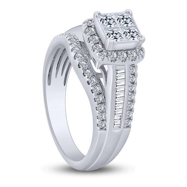 14k White Gold 1.00 ctw Quad Diamond engagement Ring