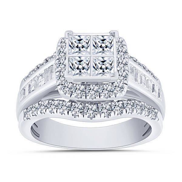 14K WHITE GOLD 2.00 CTW Diamond Bridal Quad Ring