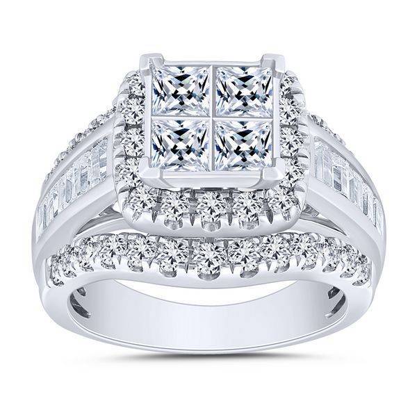 14K WHITE GOLD 3.00 CTW Diamond Halo Bridal Ring