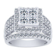 14k white gold 2.75 ctw Quad Diamond bridal Ring