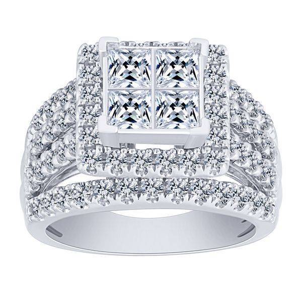 14k white gold 2.75 ctw Quad Diamond bridal Ring