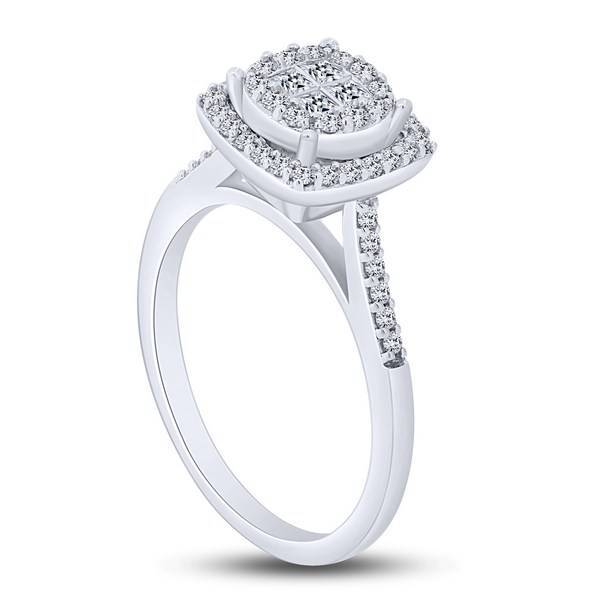 10k white gold 0.50 ctw Diamond Quad Halo Ring