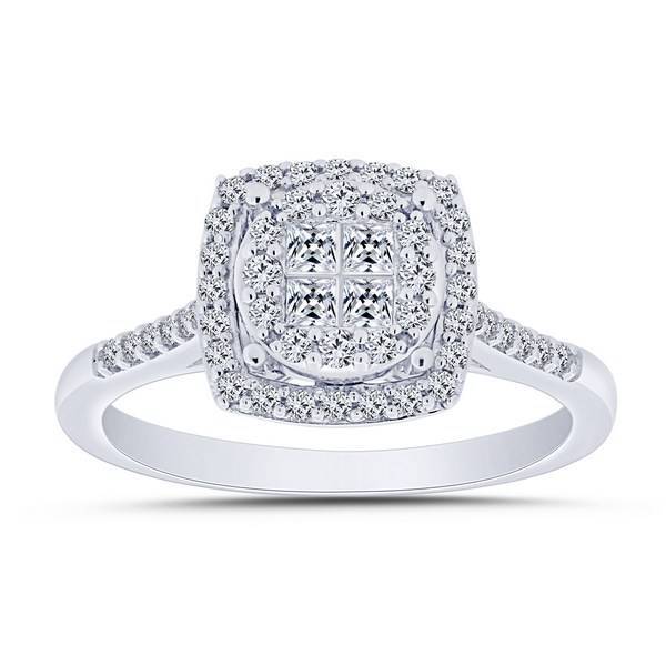 10k white gold 0.50 ctw Diamond Quad Halo Ring
