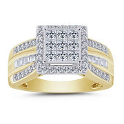10K Yellow Gold 1.00 CTW Princess Quad Halo Engagement Ring