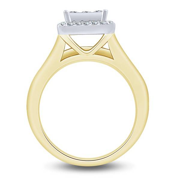 10K Yellow Gold 1.00 CTW Princess Quad Halo Engagement Ring