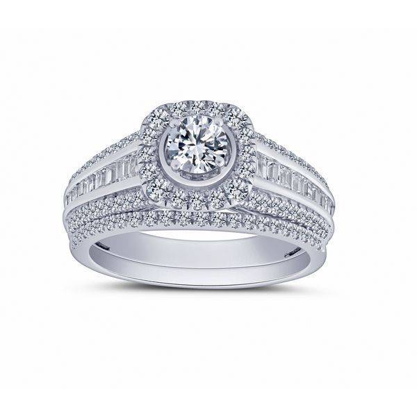 14K WHITE GOLD 1.13 CTW Diamond Halo Bridal Set