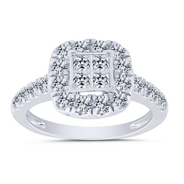 14k white gold 1.50 ctw Diamond Quad Engagement Ring