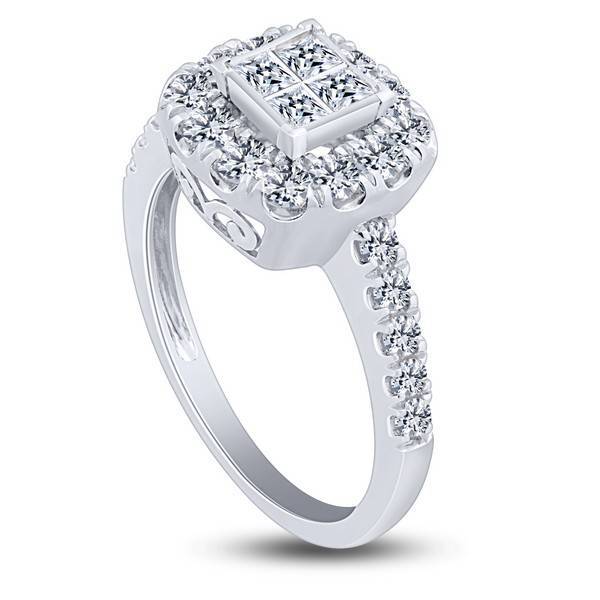 14k white gold 1.50 ctw Diamond Quad Engagement Ring