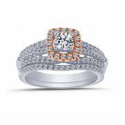 14K Two Tone 1.00 CTW DIAMOND Cushion BRIDAL SET