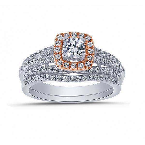 14K Two Tone 1.00 CTW DIAMOND Cushion BRIDAL SET