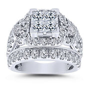 14K WHITE GOLD 4.00 CTW Diamond Halo Quad Bridal Ring
