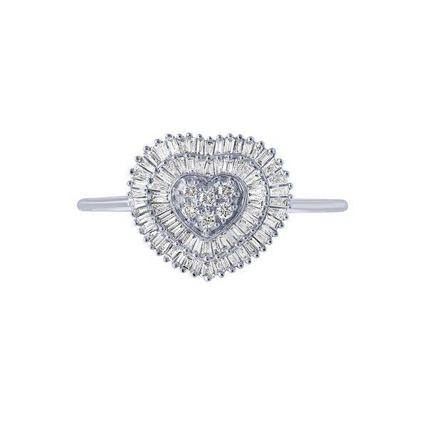 10K WHITE GOLD 0.30 CTW Diamond Heart baguette ENGAGEMENT Ring