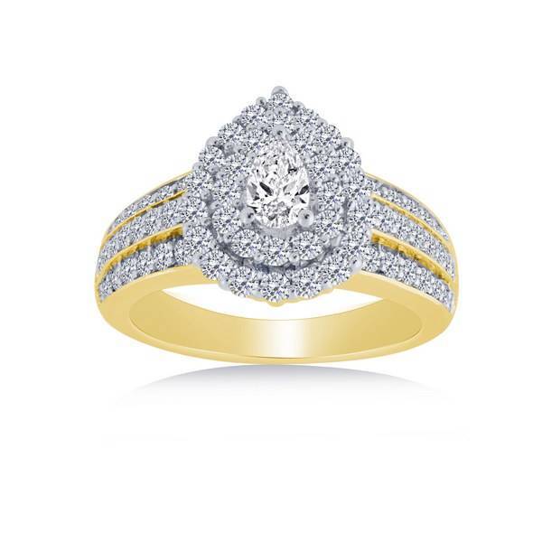 14K Yellow Gold 1.5 CTW DIAMOND PEAR Halo Engagement Ring