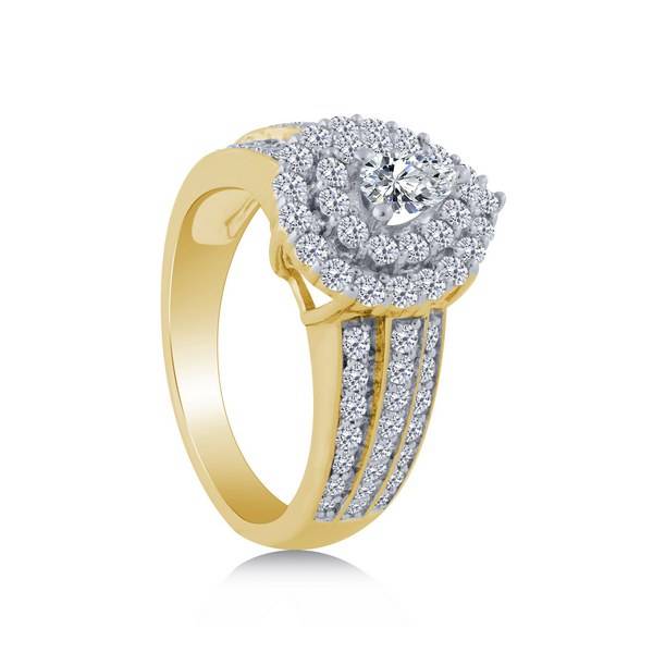 14K Yellow Gold 1.5 ctw Diamond Pear Halo Engagement Ring