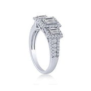 14K White Gold 1.40 CTW 3 Stone Emerald Diamond Engagement Ring