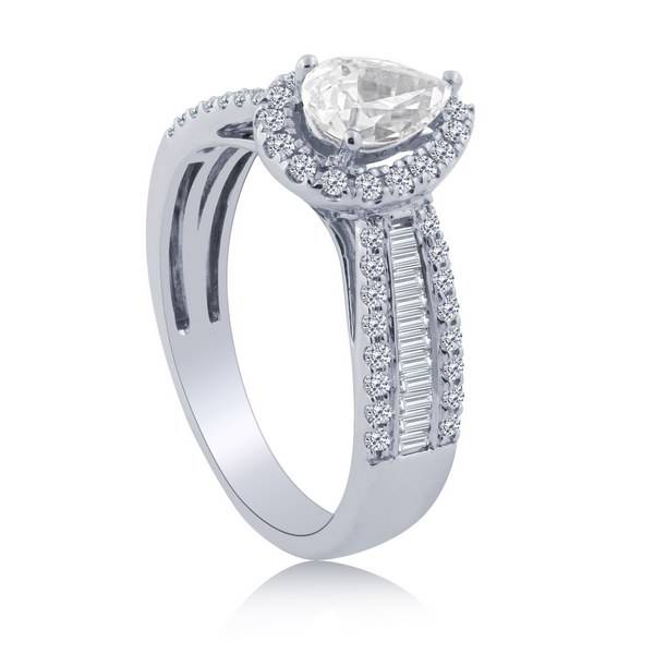 14K White Gold 1.00 CTW Pear Halo Solitaire Ring