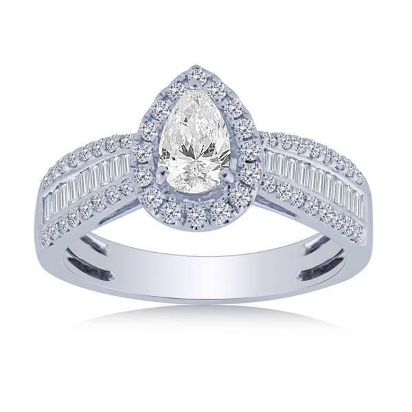14K White Gold 1.00 CTW Pear Halo Solitaire Ring