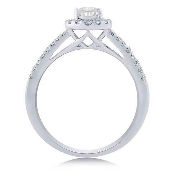 14K White Gold 1.00 CTW Pear Halo Solitaire Ring