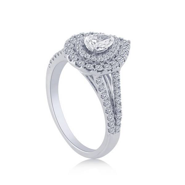 14K White Gold 1.00 ctw Diamond Halo Pear Engagement Ring