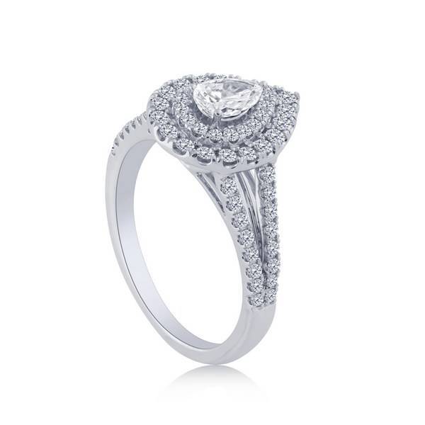 14k white gold 1.00 ctw Diamond Halo Pear engagement Ring