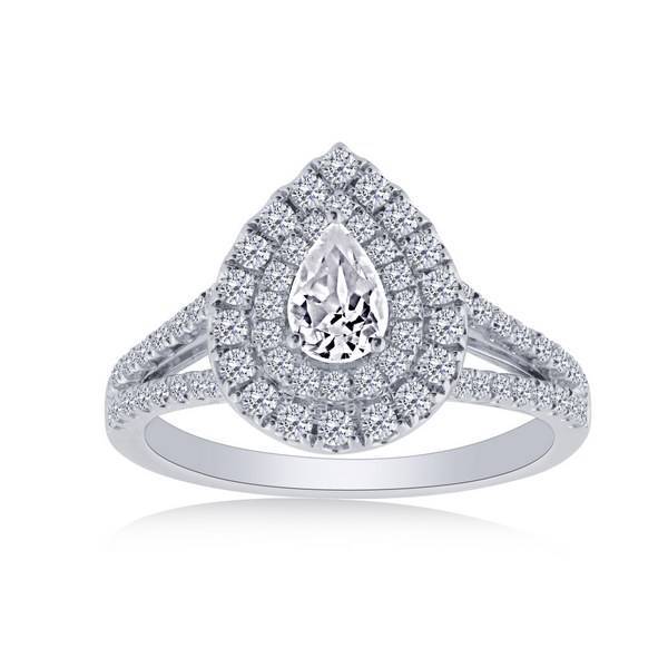 14k white gold 1.00 ctw Diamond Halo Pear engagement Ring