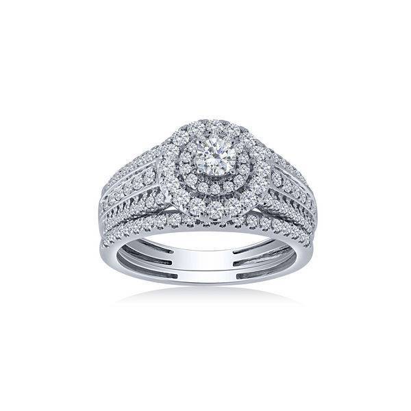 14K WHITE GOLD 1.00 CTW Diamond HALO Bridal Set