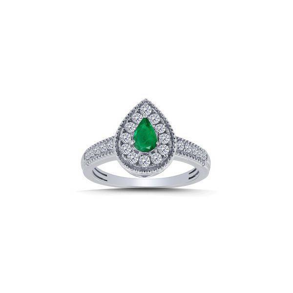 10k White Gold 0.38 ctw Diamond Green enamel Ring