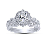 14K WHITE GOLD 1.00 CTW Diamond ROUND Bridal Set