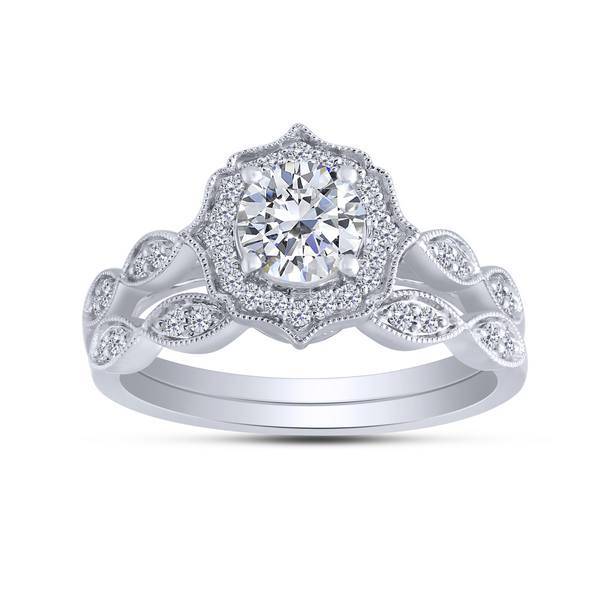 14K WHITE GOLD 1.00 CTW Diamond ROUND Bridal Set