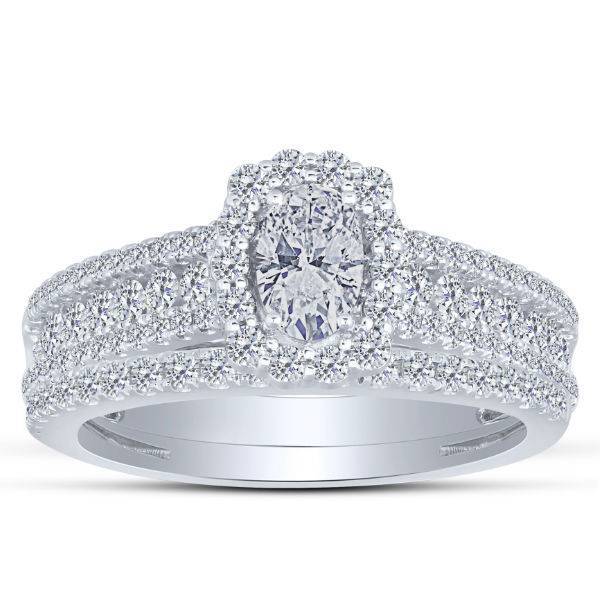 14K WHITE GOLD 1.50 CTW Diamond oVAL Bridal Set